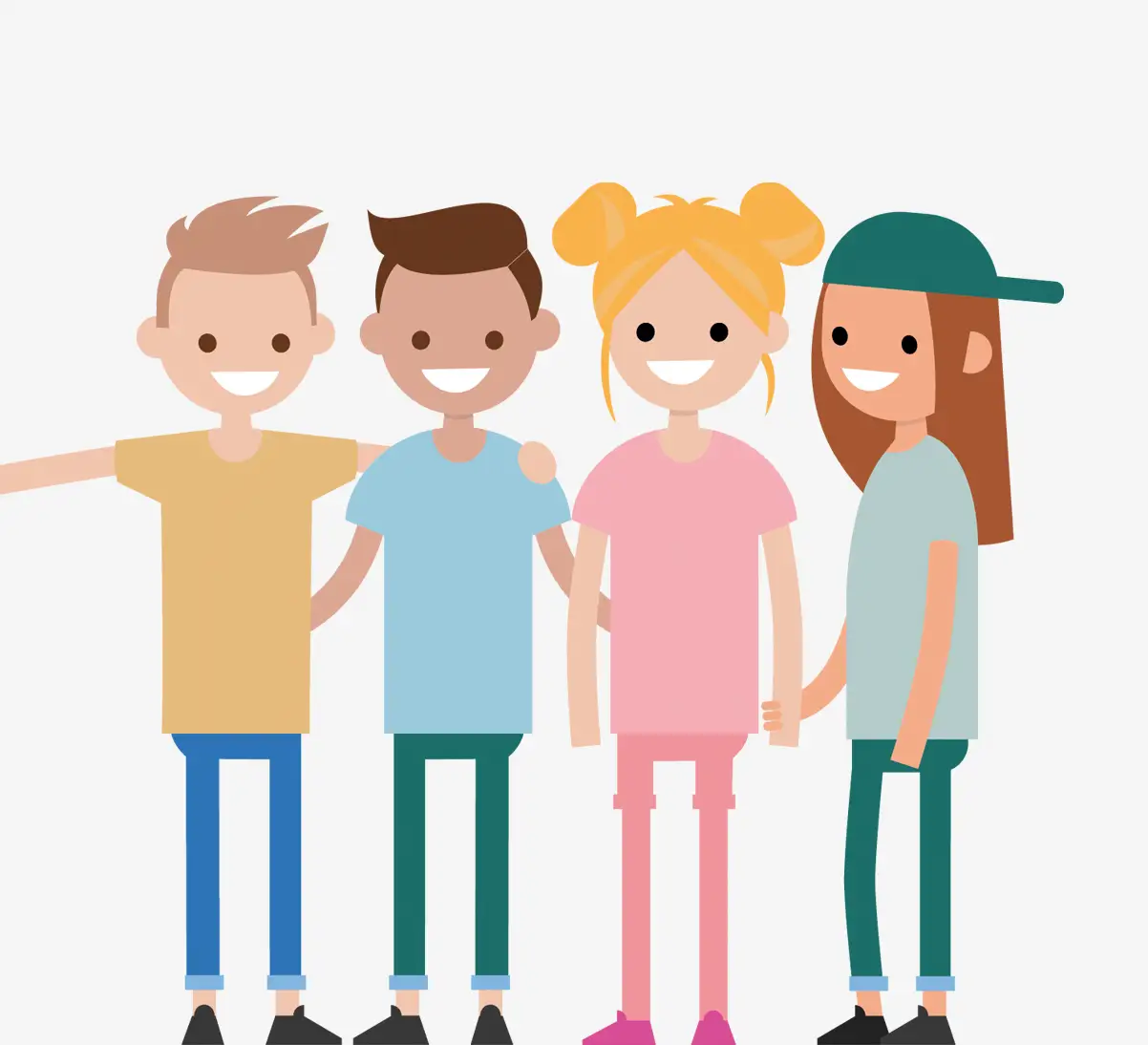 Illustratie van jongeren die elkaar lachend vasthouden