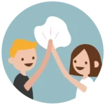 Illustratie van jongeren die elkaar een high five geven.