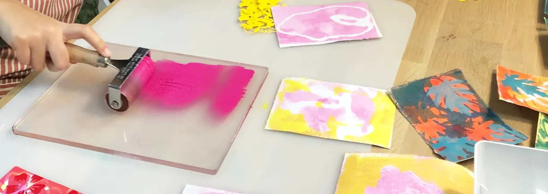 Handcrafted cards by Madebyheroes Girls creating prints for handcrafted cards